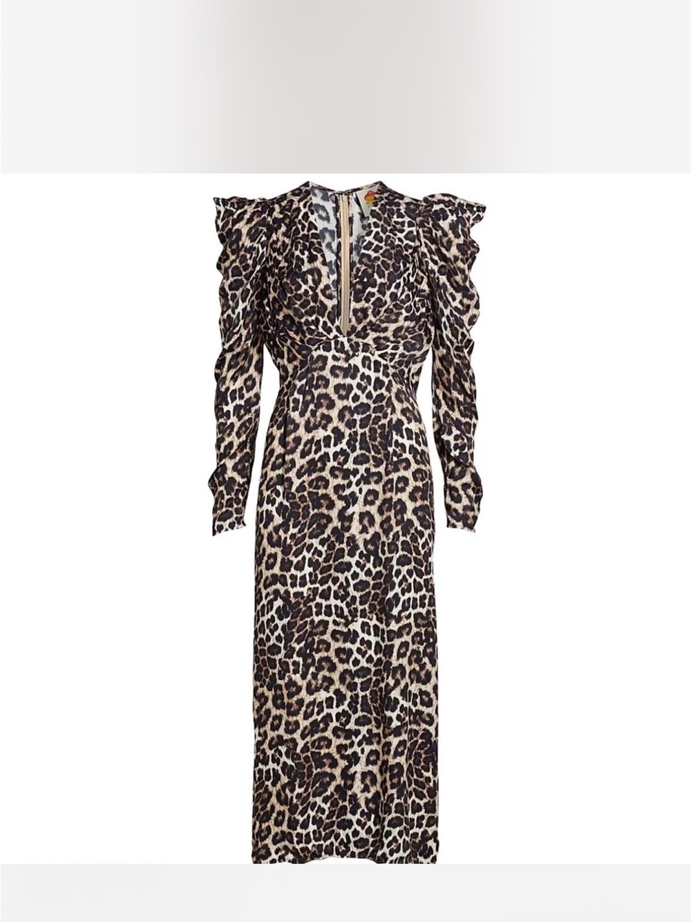 FARM Rio Leopard Print Long Sleeve Midi Dress - Beige/Brown/Black